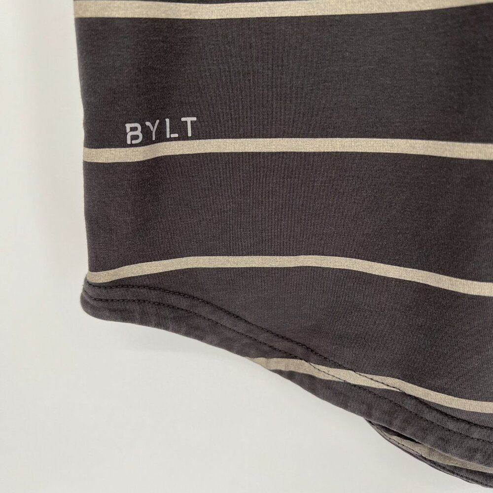 BYLT Drop Cut Short Sleeve Lux Size S T-Shirt Curved Hem Striped Gray Athletic - Picture 2 of 8